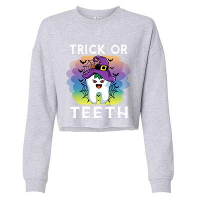 Trick Or Teeth Funny Dentist Halloween Dental Squad Gift Cropped Pullover Crew