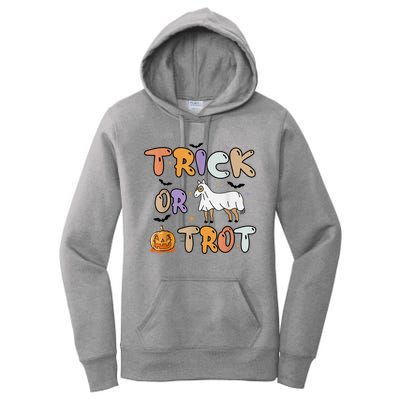 Trick Or Trot Funny Halloween Pumpkin And Cute Ghost Horse Women's Pullover Hoodie