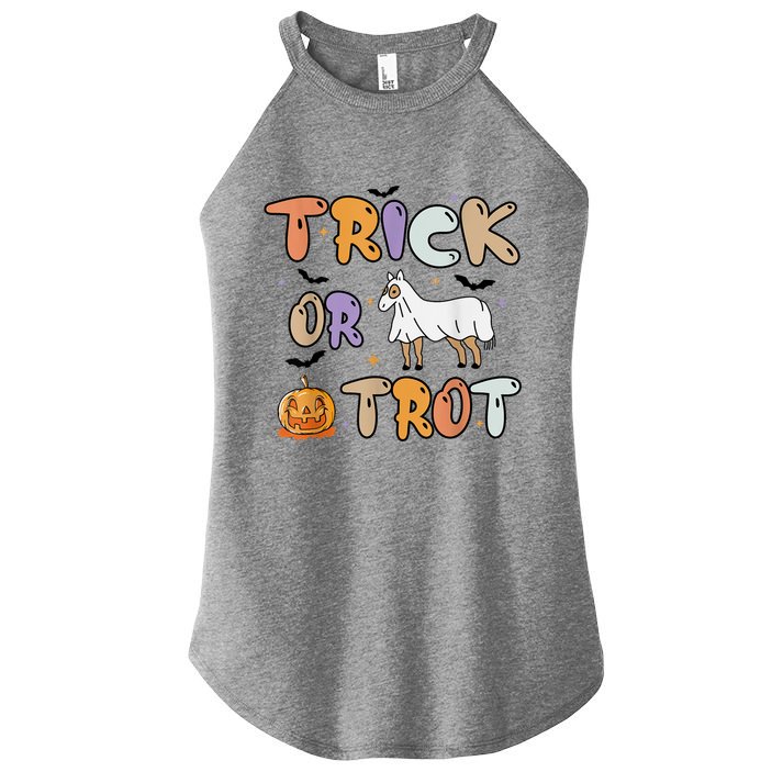 Trick Or Trot Funny Halloween Pumpkin And Cute Ghost Horse Women's Perfect Tri Rocker Tank