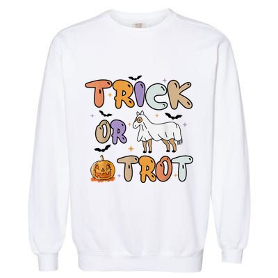 Trick Or Trot Funny Halloween Pumpkin And Cute Ghost Horse Garment-Dyed Sweatshirt