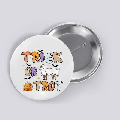 Trick Or Trot Funny Halloween Pumpkin And Cute Ghost Horse Button