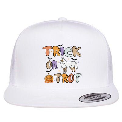 Trick Or Trot Funny Halloween Pumpkin And Cute Ghost Horse Flatbill Hat