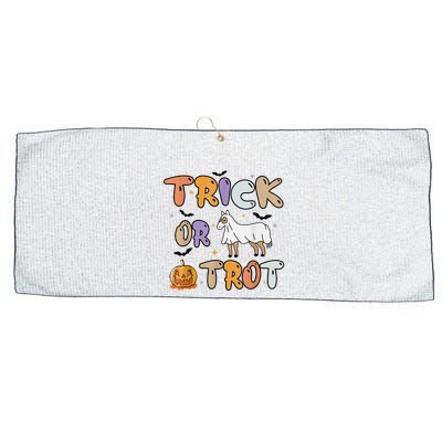 Trick Or Trot Funny Halloween Pumpkin And Cute Ghost Horse Large Microfiber Waffle Golf Towel