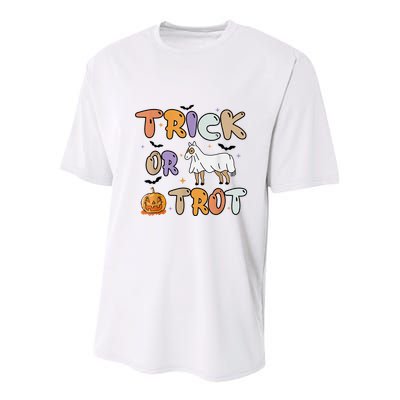 Trick Or Trot Funny Halloween Pumpkin And Cute Ghost Horse Youth Performance Sprint T-Shirt