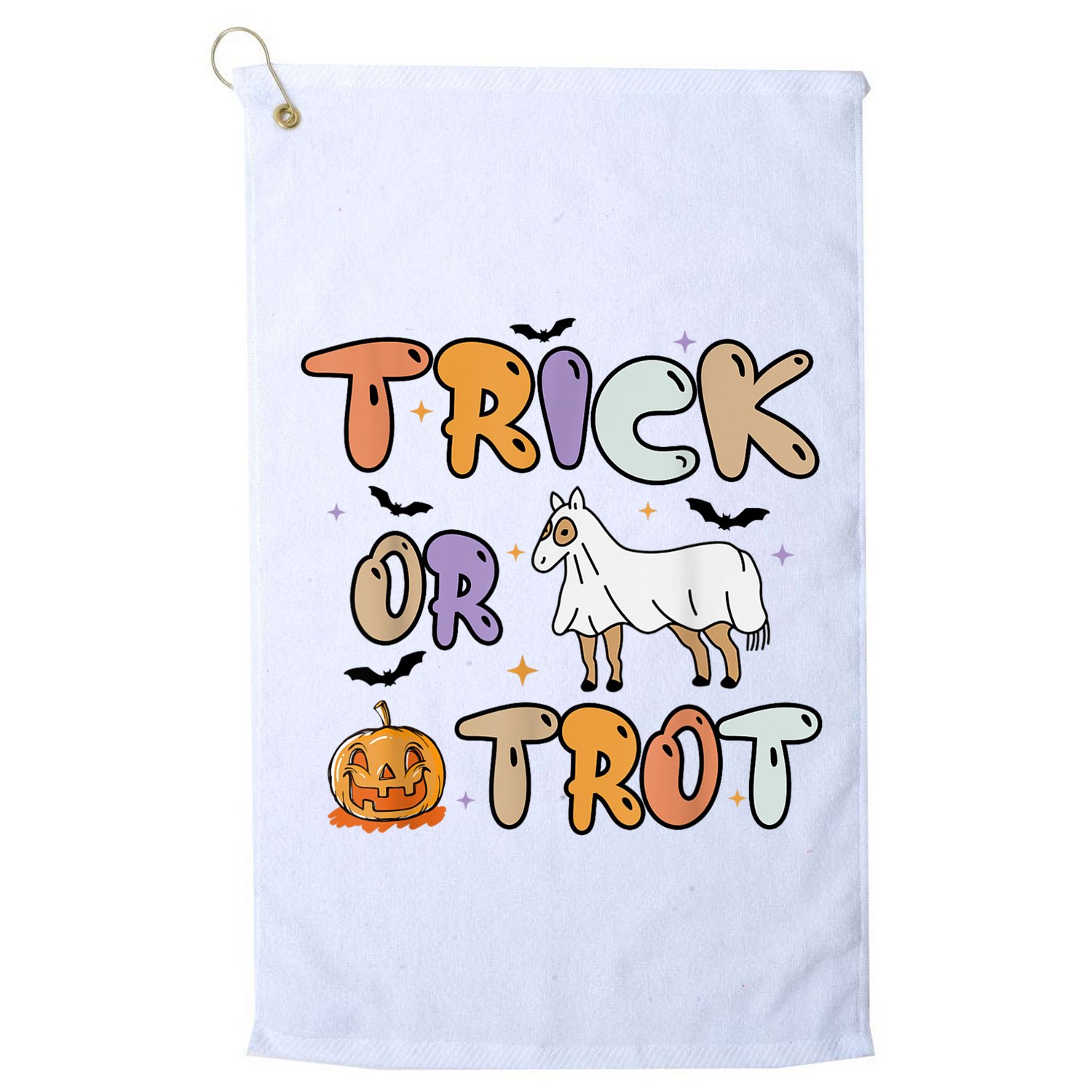 Trick Or Trot Funny Halloween Pumpkin And Cute Ghost Horse Golf Towel