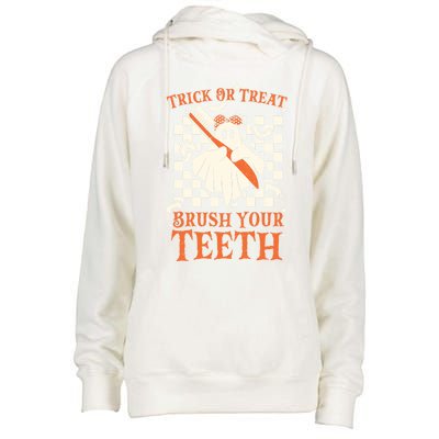 Trick Or Treat Brush Your Teeth Dentist Halloween Costume Funny Gift Womens Funnel Neck Pullover Hood