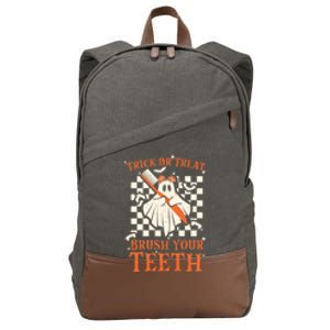 Trick Or Treat Brush Your Teeth Dentist Halloween Costume Funny Gift Cotton Canvas Backpack