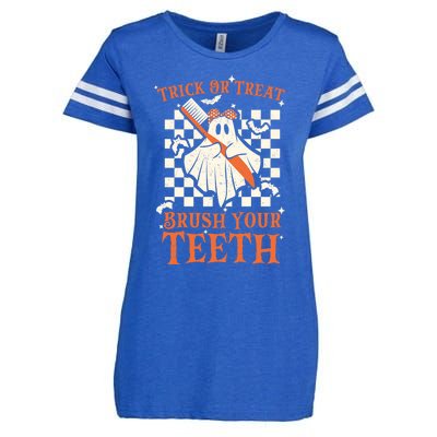 Trick Or Treat Brush Your Teeth Dentist Halloween Costume Funny Gift Enza Ladies Jersey Football T-Shirt