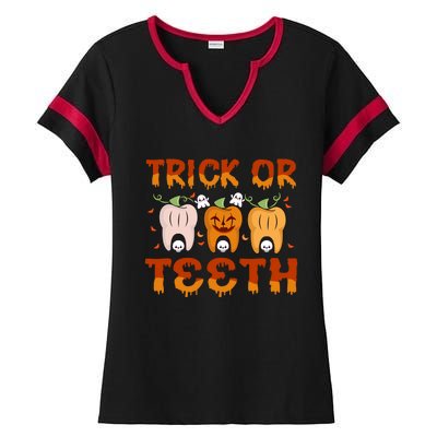 Trick Or Teeth Funny Dentist Halloween Dental Squad Cute Gift Ladies Halftime Notch Neck Tee