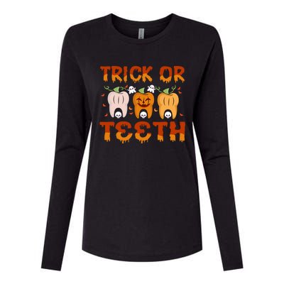 Trick Or Teeth Funny Dentist Halloween Dental Squad Cute Gift Womens Cotton Relaxed Long Sleeve T-Shirt