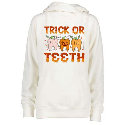 Trick Or Teeth Funny Dentist Halloween Dental Squad Cute Gift Womens Funnel Neck Pullover Hood