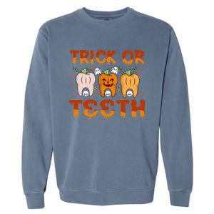 Trick Or Teeth Funny Dentist Halloween Dental Squad Cute Gift Garment-Dyed Sweatshirt