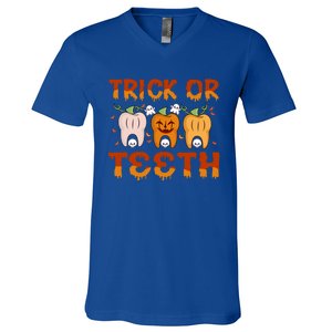 Trick Or Teeth Funny Dentist Halloween Dental Squad Cute Gift V-Neck T-Shirt