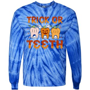 Trick Or Teeth Funny Dentist Halloween Dental Squad Cute Gift Tie-Dye Long Sleeve Shirt