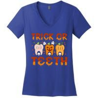 Trick Or Teeth Funny Dentist Halloween Dental Squad Cute Gift Women's V-Neck T-Shirt