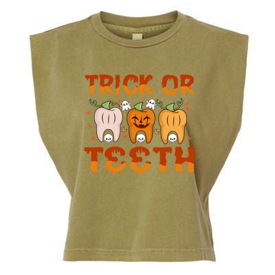 Trick Or Teeth Funny Dentist Halloween Dental Squad Cute Gift Garment-Dyed Women's Muscle Tee