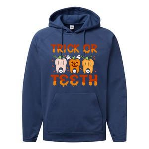 Trick Or Teeth Funny Dentist Halloween Dental Squad Cute Gift Performance Fleece Hoodie