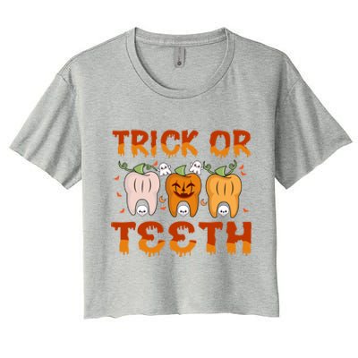 Trick Or Teeth Funny Dentist Halloween Dental Squad Cute Gift Women's Crop Top Tee