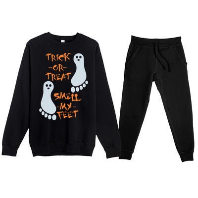 Trick Or Treat Smell My Feet Funny Halloween Premium Crewneck Sweatsuit Set