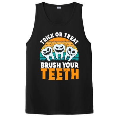 Trick Or Treat Brush Your Teeth Dentist Pun Halloween Dental Funny Gift PosiCharge Competitor Tank