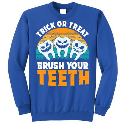 Trick Or Treat Brush Your Teeth Dentist Pun Halloween Dental Funny Gift Sweatshirt