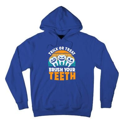 Trick Or Treat Brush Your Teeth Dentist Pun Halloween Dental Funny Gift Tall Hoodie