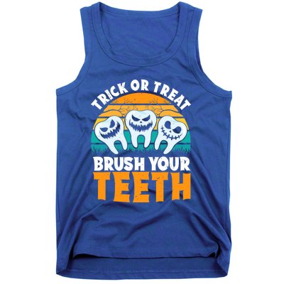 Trick Or Treat Brush Your Teeth Dentist Pun Halloween Dental Funny Gift Tank Top