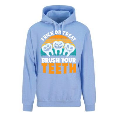 Trick Or Treat Brush Your Teeth Dentist Pun Halloween Dental Funny Gift Unisex Surf Hoodie