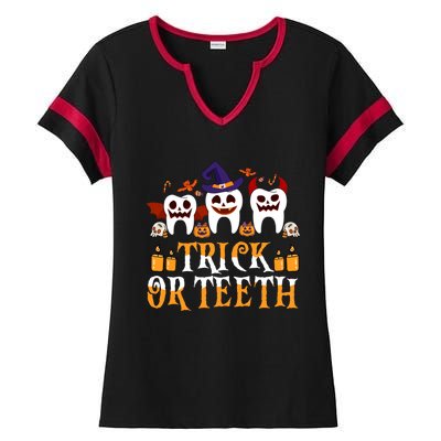 Trick Or Teeth Funny Dentist Halloween Dental Squad Funny Gift Ladies Halftime Notch Neck Tee