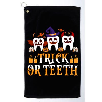 Trick Or Teeth Funny Dentist Halloween Dental Squad Funny Gift Platinum Collection Golf Towel