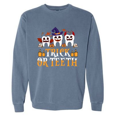 Trick Or Teeth Funny Dentist Halloween Dental Squad Funny Gift Garment-Dyed Sweatshirt