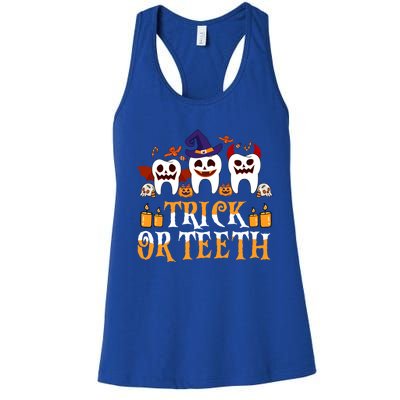 Trick Or Teeth Funny Dentist Halloween Dental Squad Funny Gift Women's Racerback Tank