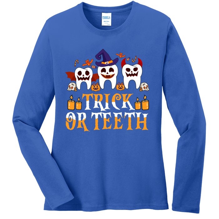 Trick Or Teeth Funny Dentist Halloween Dental Squad Funny Gift Ladies Long Sleeve Shirt