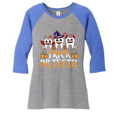 Trick Or Teeth Funny Dentist Halloween Dental Squad Funny Gift Women's Tri-Blend 3/4-Sleeve Raglan Shirt