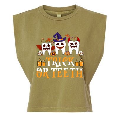 Trick Or Teeth Funny Dentist Halloween Dental Squad Funny Gift Garment-Dyed Women's Muscle Tee