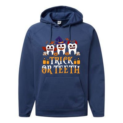 Trick Or Teeth Funny Dentist Halloween Dental Squad Funny Gift Performance Fleece Hoodie