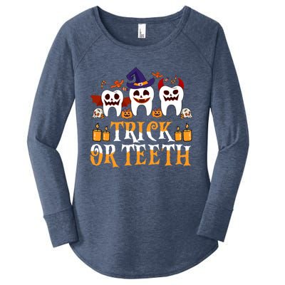 Trick Or Teeth Funny Dentist Halloween Dental Squad Funny Gift Women's Perfect Tri Tunic Long Sleeve Shirt