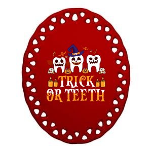 Trick Or Teeth Funny Dentist Halloween Dental Squad Funny Gift Ceramic Oval Ornament