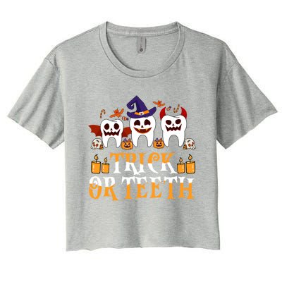 Trick Or Teeth Funny Dentist Halloween Dental Squad Funny Gift Women's Crop Top Tee