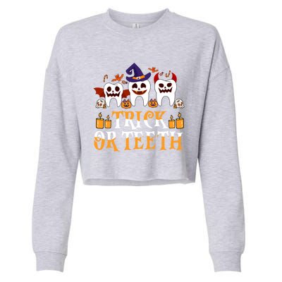 Trick Or Teeth Funny Dentist Halloween Dental Squad Funny Gift Cropped Pullover Crew