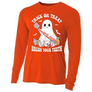 Trick Or Treat Brush Your Teeth Dentist Pun Halloween Dental Gift Cooling Performance Long Sleeve Crew