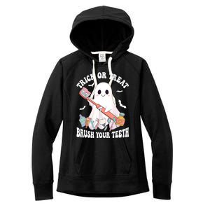 Trick Or Treat Brush Your Teeth Dentist Pun Halloween Dental Gift Women's Fleece Hoodie