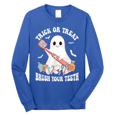 Trick Or Treat Brush Your Teeth Dentist Pun Halloween Dental Gift Long Sleeve Shirt