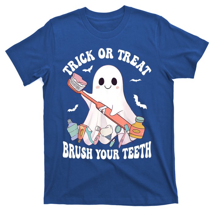 Trick Or Treat Brush Your Teeth Dentist Pun Halloween Dental Gift T-Shirt