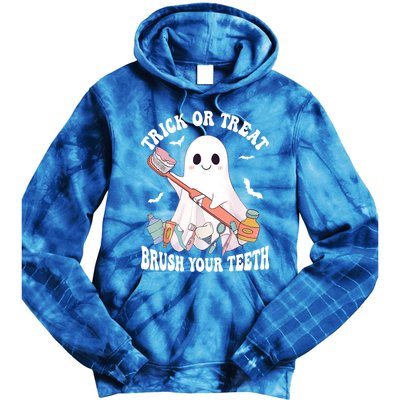 Trick Or Treat Brush Your Teeth Dentist Pun Halloween Dental Gift Tie Dye Hoodie