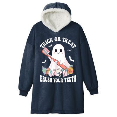 Trick Or Treat Brush Your Teeth Dentist Pun Halloween Dental Gift Hooded Wearable Blanket