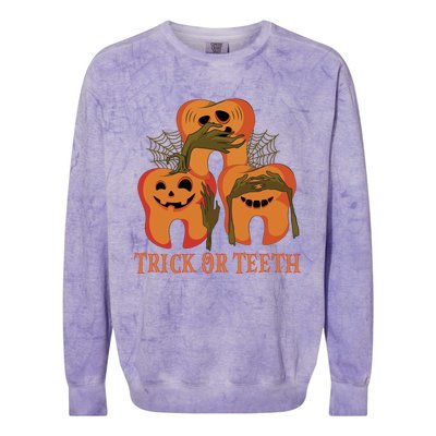 Trick Or Teeth Funny Dentist Halloween Dental Squad Funny Gift Colorblast Crewneck Sweatshirt