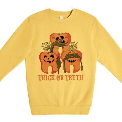 Trick Or Teeth Funny Dentist Halloween Dental Squad Funny Gift Premium Crewneck Sweatshirt