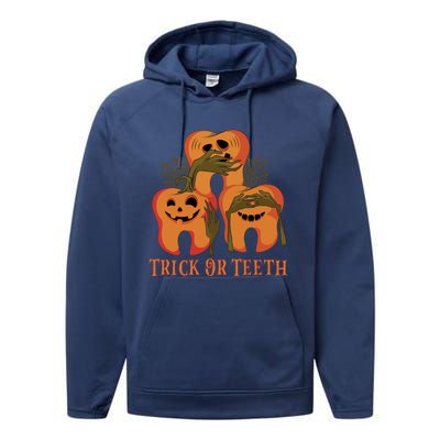 Trick Or Teeth Funny Dentist Halloween Dental Squad Funny Gift Performance Fleece Hoodie