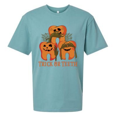 Trick Or Teeth Funny Dentist Halloween Dental Squad Funny Gift Sueded Cloud Jersey T-Shirt